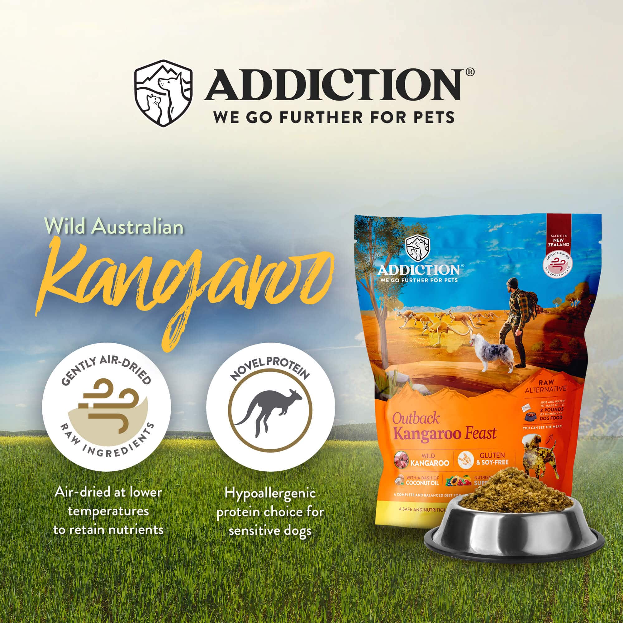 Addiction Outback Kangaroo Feast Grain Free Raw Dehydrated Dog Food (2lbs)