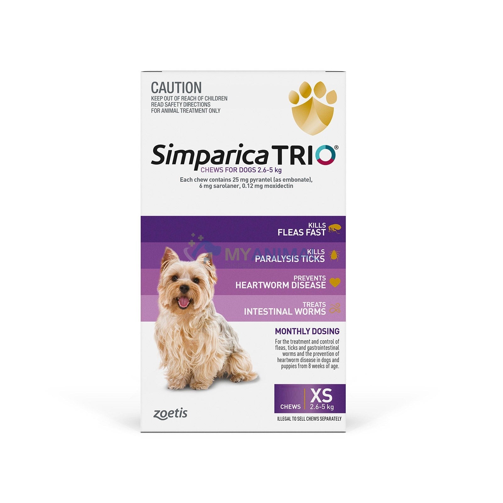 Simparica Trio Flea Tick Heartworm Prevention for Dogs (2.6 to 5kg)
