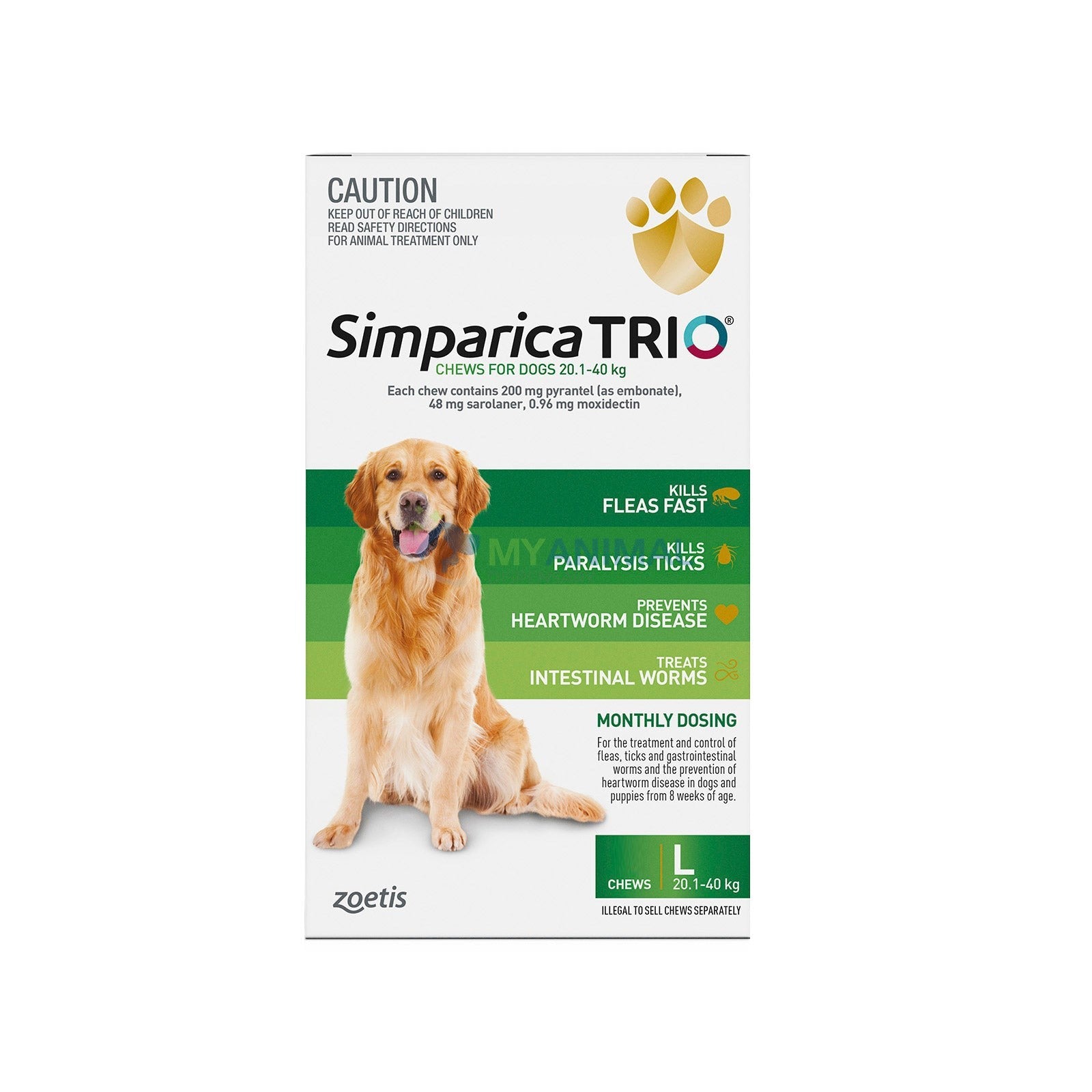 Simparica Trio Flea Tick Heartworm Prevention for Dogs (20.1 to 40Kg)