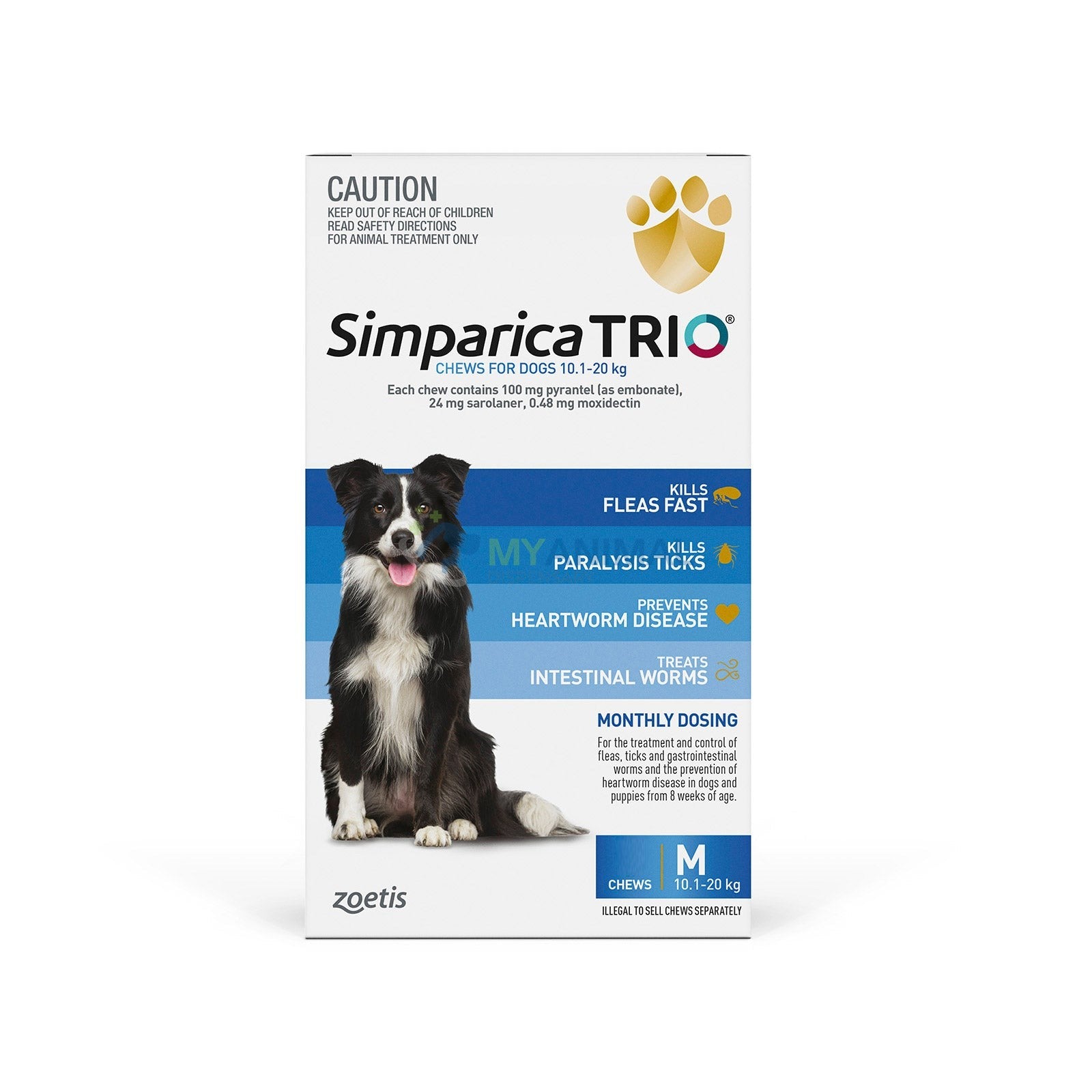 Simparica Trio Flea Tick Heartworm Prevention for Dogs (10.1 to 20Kg)