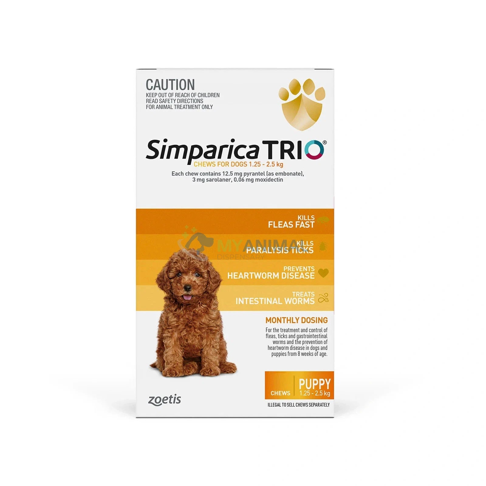 Simparica Trio Flea Tick Heartworm Prevention for Dogs (1.25 to 2.5kg)