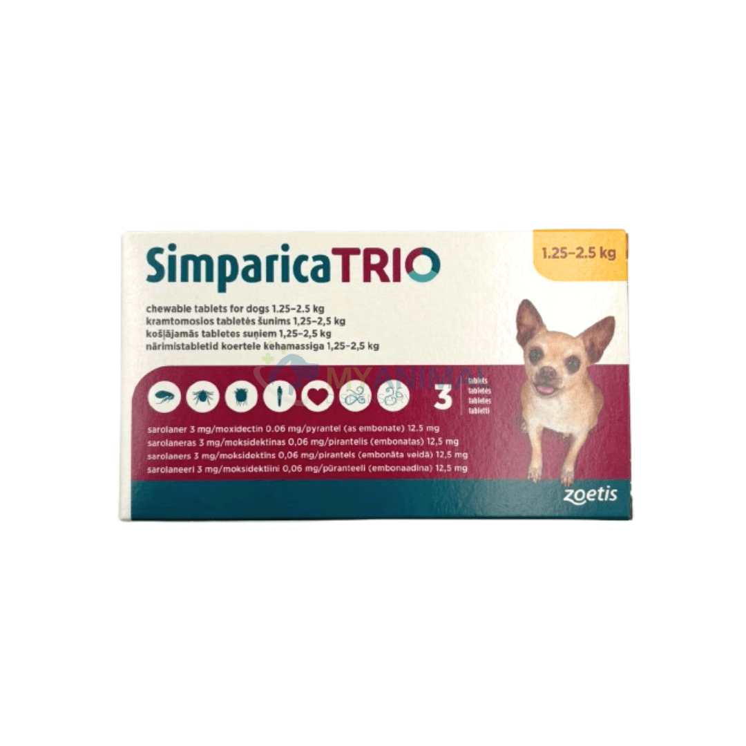 Simparica Trio Flea Tick Heartworm Prevention for Dogs (1.25 to 2.5kg)