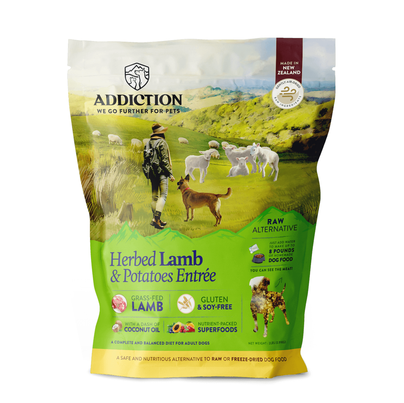 Addiction Herbed Lamb and Potatoes Entrée Grain-Free Raw Dehydrated Food for Dogs (2lbs)
