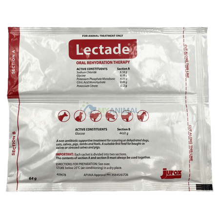 Lectade Colour Jurox Lectade Oral Rehydration Powder Duo-Sachets 64g — My Animal ...