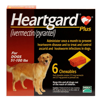 Heartgard Plus Chewables Heartworm Roundworm Hookworm Prevention for Dogs (51 to 100lb)