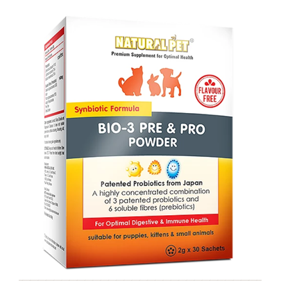 Natural Pet Bio 3 Pre & Pro Biotics Powder for Dogs Cats Pets (Flavour Free)