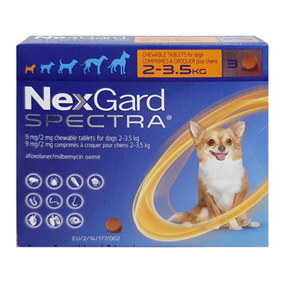 Nexgard Spectra Fleas Tick Mites Heartworm Prevention for Extra Small Dog (2-3.5Kg)