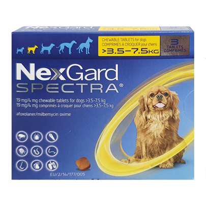 Nexgard Spectra Fleas Ticks Mites Heartworms Prevention for Small Dog (3.5-7.5Kg)