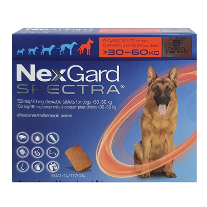 Nexgard Spectra Fleas Ticks Mites Heartworm Prevention for Extra Large Dog (30-60Kg)