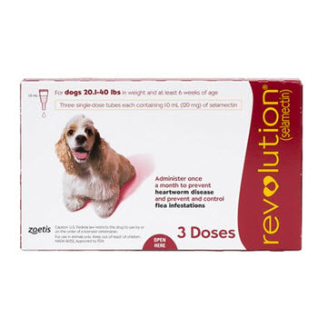 Revolution Fleas Ticks Heartworm Prevention for Dogs (20.1 to 40lbs.)(Red)