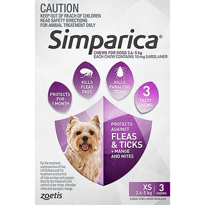 Simparica Chewable Fleas Ticks Mites Prevention for dogs 2.6-5kg